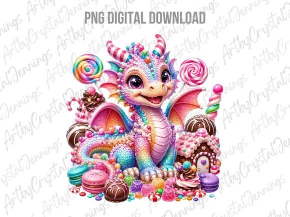 Download Mythical Candy Dragon Watercolor PNG - Premium Bundle